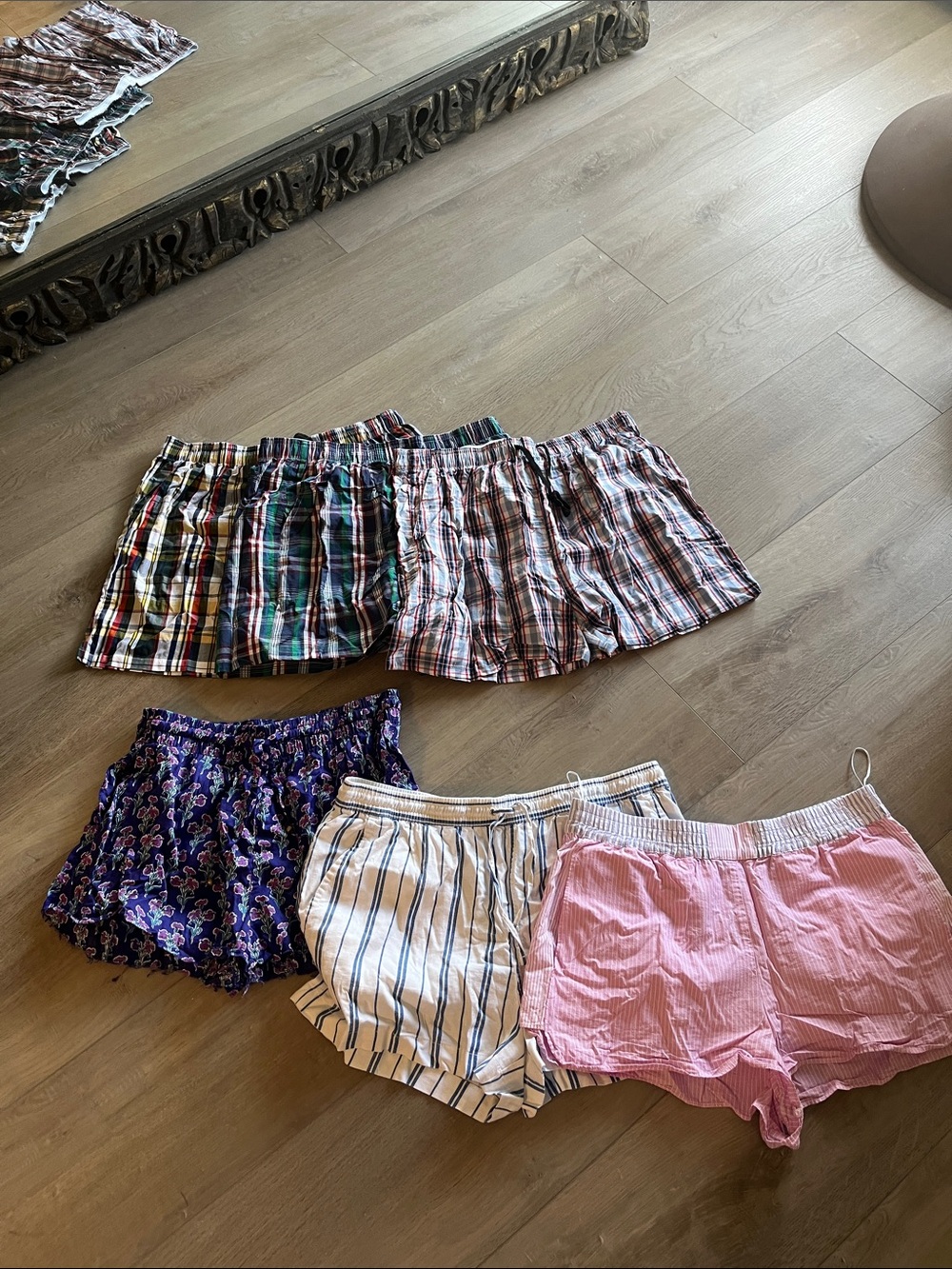 Lot of 6 Cotton Boxer Shorts in Plaid, Stripes & Pink